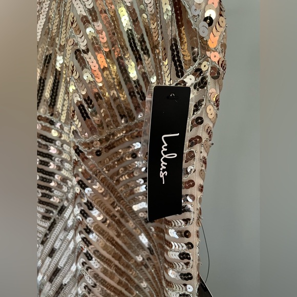 Lulu's Gold Sequin Geometric Pattern Dress - Picture 4 of 5